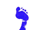 Blue foot Print. foot. Blue Prints on white background. Watercolor design.