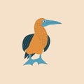 Blue-footed booby hand drawn vector illustration. Isolated cute colorful bird in flat style for kids.