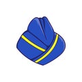 Blue forage cap of stewardess icon, cartoon style