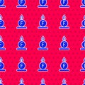 Blue Force of physic formula calculation icon isolated seamless pattern on red background. Vector