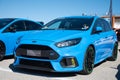 Blue Ford Focus Rs3 parked on the side of a road Royalty Free Stock Photo