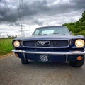 Blue 1966 ford Mustang coupÃÂ© front view