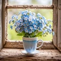 Blue Forget-Me-Not Bouquet In A Coffee Cup Royalty Free Stock Photo