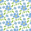 Blue Forget-Me-Not floral seamless pattern background. Beautiful backdrop of painterly watercolor effect groups of