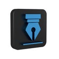 Blue Fountain pen nib icon isolated on transparent background. Pen tool sign. Black square button.