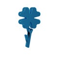 Blue Four leaf clover icon isolated on transparent background. Happy Saint Patrick day.
