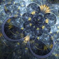 Blue fractal pattern with tiny yellow flowers