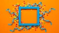 Blue frame with colorful confetti on orange background Royalty Free Stock Photo