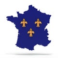 Blue france map with 3 gold fleur de lys - Old French flag