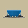 Blue freight rail wagon for bulk materials.