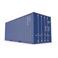 Blue freight shipping container isolated on white. 3D illustration, clipping path