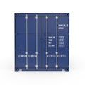 Blue freight shipping container isolated on white. Front view. 3D illustration, clipping path