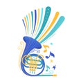 Blue french horn flat vector illustration Royalty Free Stock Photo