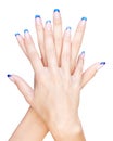 Blue french manicure Royalty Free Stock Photo