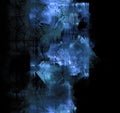 Blue frost exploding on dark glass. Black abstract background w