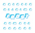 Blue frost font, vector geometric alphabet. 3D letters with shadow. Bold and italic square typography. Frozen ice cubes