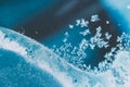 Blue Frosty Glass Ice Background, Natural Beautiful Snowflakes Frost Royalty Free Stock Photo