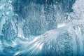 Blue Frosty Glass Ice Background, Natural Beautiful Snowflakes Frost Royalty Free Stock Photo