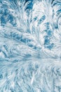 Blue Frosty Glass Ice Background, Natural Beautiful Snowflakes Frost Royalty Free Stock Photo