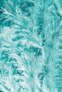 Blue Frosty Glass Ice Background, Natural Beautiful Snowflakes Frost Ice Pattern. Winter Xmas Christmas Abstract Royalty Free Stock Photo