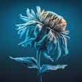 Blue frozen dreamlike flower closeup on dark background Royalty Free Stock Photo