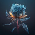 Blue frozen dreamlike flower closeup on dark background Royalty Free Stock Photo