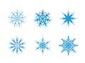 Blue frozen set of snowflakes on white