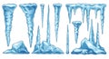Blue frozen sharp icicles and frosty ice vector set Royalty Free Stock Photo