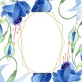 Blue fuchsia. Floral botanical flower. Watercolour drawing fashion aquarelle isolated. Frame border ornament square.