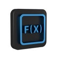 Blue Function mathematical symbol icon isolated on transparent background. Black square button.
