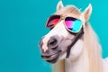 funny goggles animal portrait colourful smile wild fun background horse sunglasses. Generative AI. Royalty Free Stock Photo