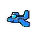 Blue funny airplane with glass pixel art illustration isolated