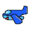 Blue funny airplane pixel art vector illustration