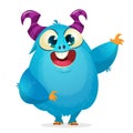 Blue funny happy cartoon monster. Green vector alien character. Halloween design. Royalty Free Stock Photo