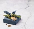 Blue Furoshiki Style Wrapped Gift for Zero Waste Christmas