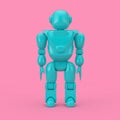Blue Futuristic Cartoon Toy Robot Duotone. 3d Rendering