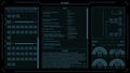 Blue futuristic HUD Animation of generic data with text area, UML diagram and animated graphs. Green tech computer software panel.