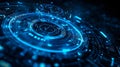 Blue futuristic technology interface with glowing circular patterns and circuit details shown here Royalty Free Stock Photo