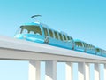 Blue futuristic train on the bridge Royalty Free Stock Photo