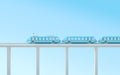 Blue futuristic train on the bridge Royalty Free Stock Photo