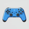 A blue game controller with a modern design, featuring dual analog sticks, a