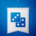 Blue Game dice icon isolated on blue background. Casino gambling. White pennant template. Vector Royalty Free Stock Photo