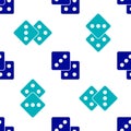 Blue Game dice icon isolated seamless pattern on white background. Casino gambling. Vector Royalty Free Stock Photo