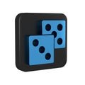 Blue Game dice icon isolated on transparent background. Casino gambling. Black square button. Royalty Free Stock Photo