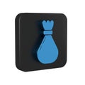 Blue Garbage bag icon isolated on transparent background. Black square button.