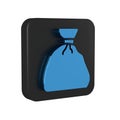 Blue Garbage bag icon isolated on transparent background. Black square button.