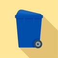 Blue garbage box icon, flat style