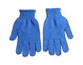 Blue gardening gloves on white background, top view