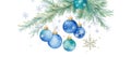 Blue garlands and balls, fir branches. New Year\'s and Christmas. Royalty Free Stock Photo