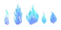 Blue gas flames set. Hand drawn watercolor sketch illustration Royalty Free Stock Photo